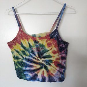 retro rainbow tie dye embroidered nassau cropped tank top